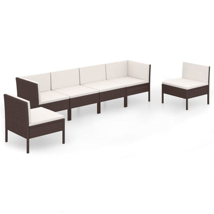 6-Delige Loungeset Met Kussens Poly Rattan Bruin 1