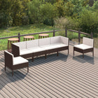 6-Delige Loungeset Met Kussens Poly Rattan Bruin 2x hoek + 4x midden