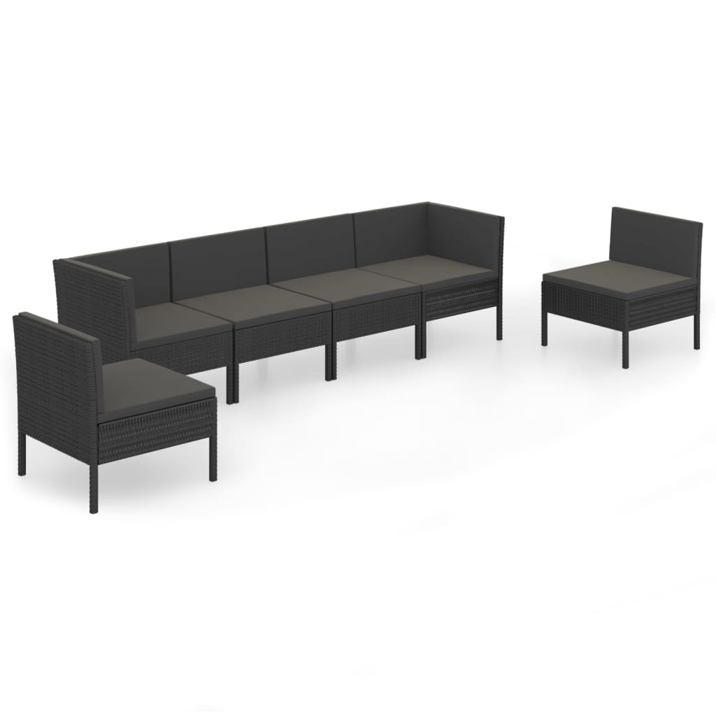 6-Delige Loungeset Met Kussens Poly Rattan Zwart 1