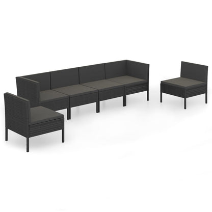 6-Delige Loungeset Met Kussens Poly Rattan Zwart 1