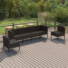 6-Delige Loungeset Met Kussens Poly Rattan Zwart 2x hoek + 4x midden