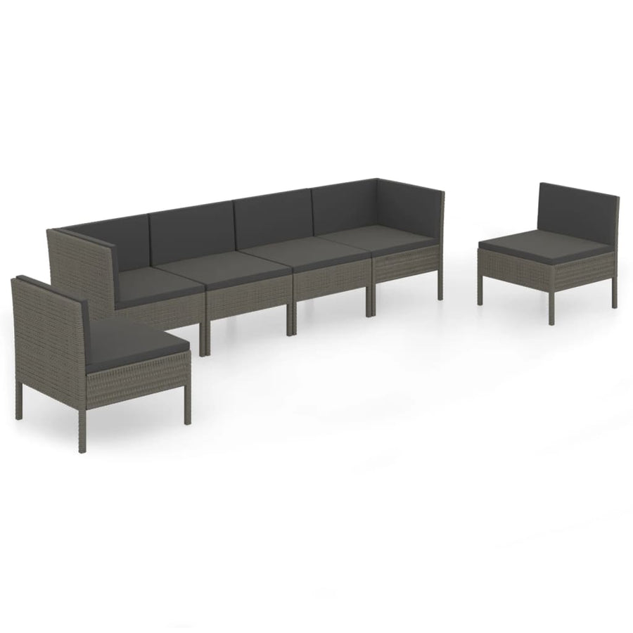6-Delige Loungeset Met Kussens Poly Rattan Grijs 2x hoek + 4x midden