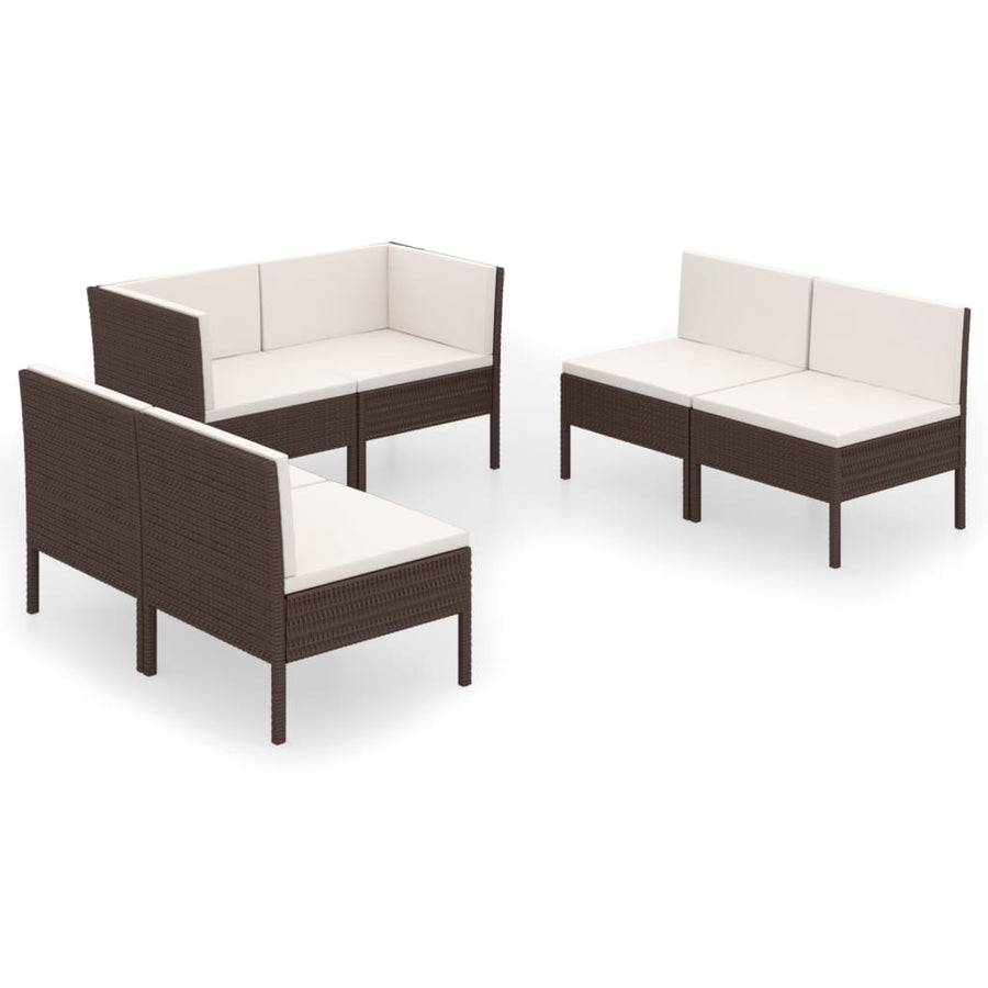 6-Delige Loungeset Met Kussens Poly Rattan Bruin 1