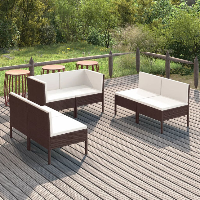 6-Delige Loungeset Met Kussens Poly Rattan Bruin 4x midden + 2x hoek