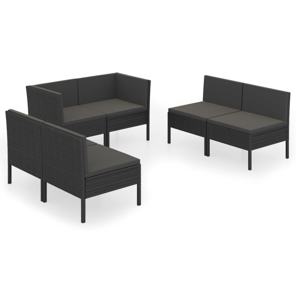 6-Delige Loungeset Met Kussens Poly Rattan Zwart 1