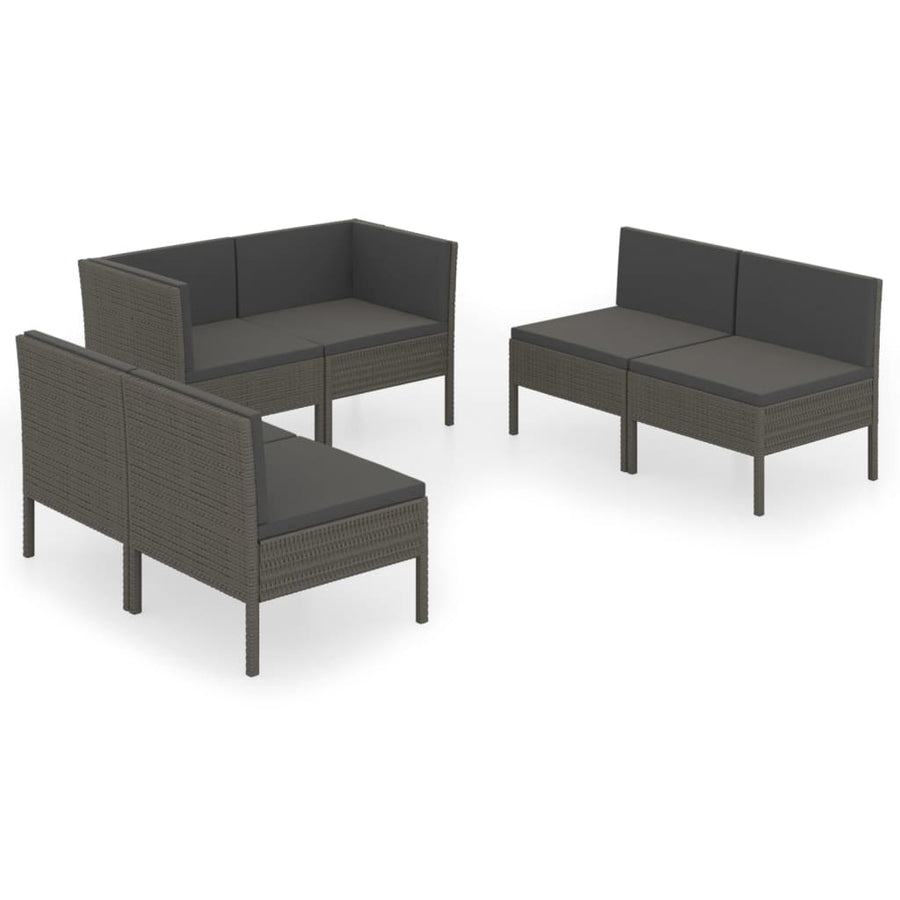 6-Delige Loungeset Met Kussens Poly Rattan Grijs 4x midden + 2x hoek