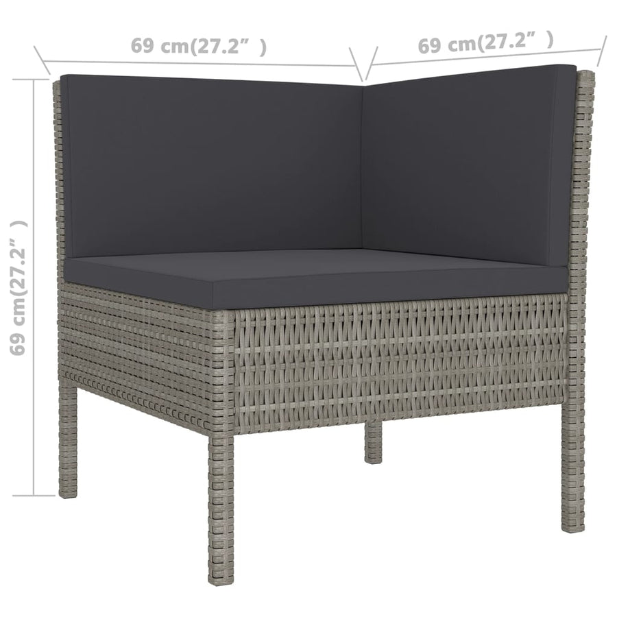 6-Delige Loungeset Met Kussens Poly Rattan Grijs 4x midden + 2x hoek