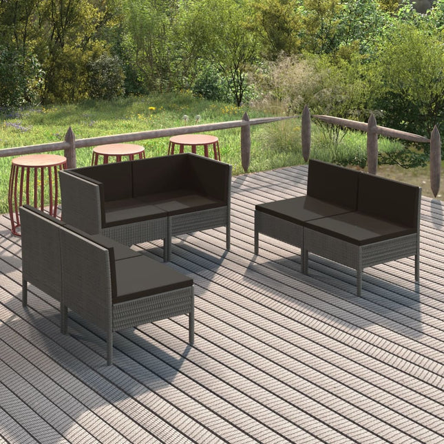 6-Delige Loungeset Met Kussens Poly Rattan Grijs 4x midden + 2x hoek