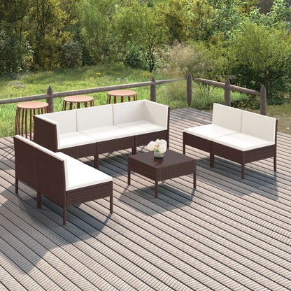 8-Delige Loungeset Met Kussens Poly Rattan Bruin 1