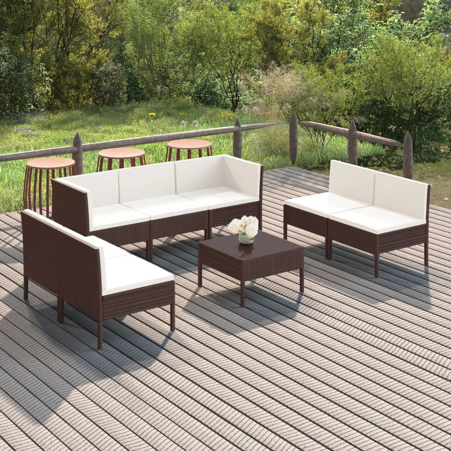 8-Delige Loungeset Met Kussens Poly Rattan Bruin 1