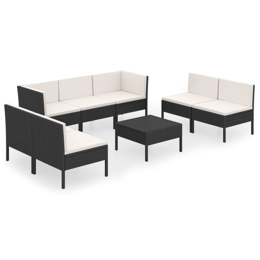 8-delige Loungeset met kussens poly rattan zwart