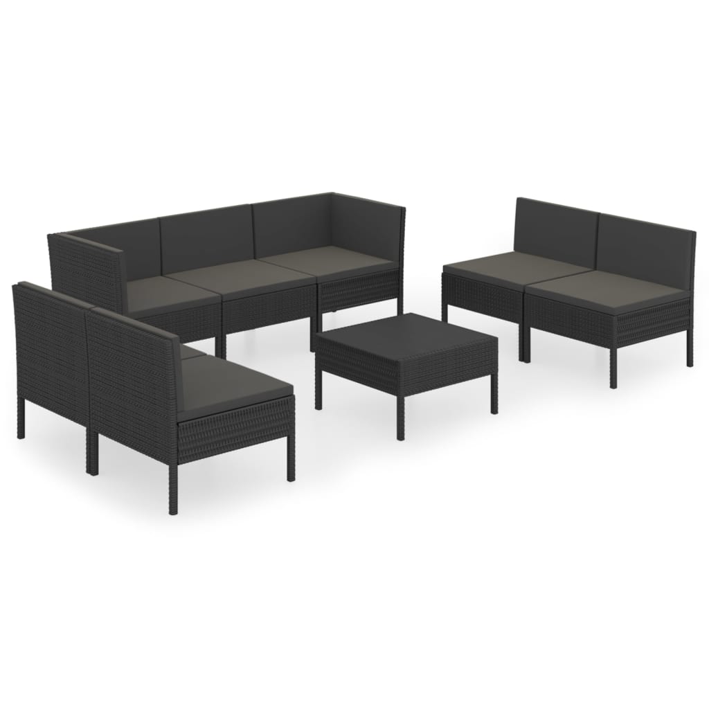 8-Delige Loungeset Met Kussens Poly Rattan Zwart 1