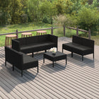 Loungeset 8-delig poly rattan zwart met kussens