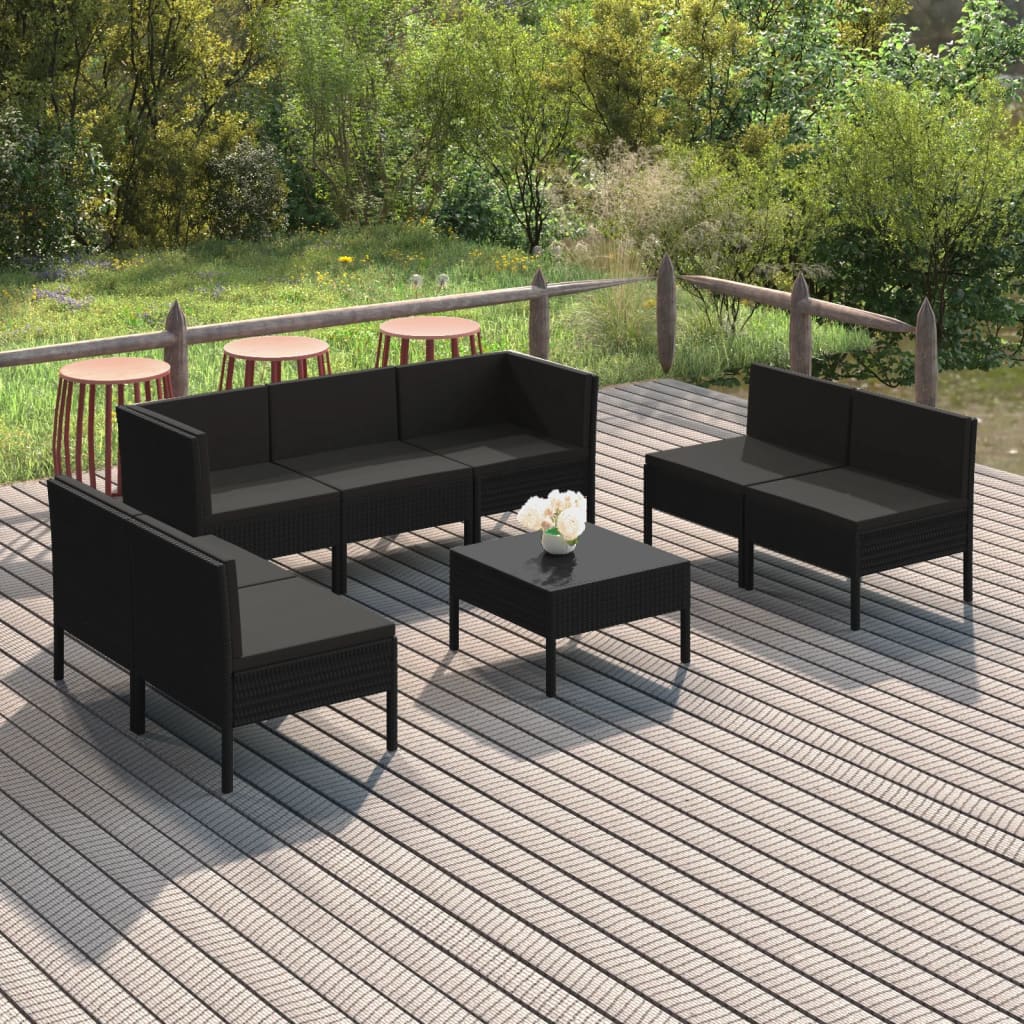 8-Delige Loungeset Met Kussens Poly Rattan Zwart 1
