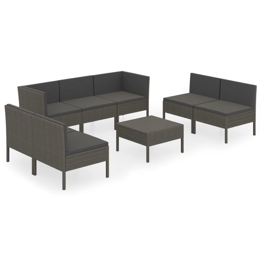 8-Delige Loungeset Met Kussens Poly Rattan Grijs 2x hoek + 5x midden + Tafel
