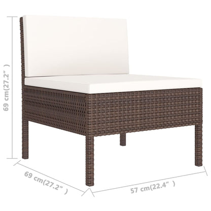 9-Delige Loungeset Met Kussens Poly Rattan Bruin 2x hoek + 6x midden + Tafel