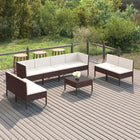 9-Delige Loungeset Met Kussens Poly Rattan Bruin 2x hoek + 6x midden + Tafel