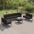 9-Delige Loungeset Met Kussens Poly Rattan Zwart 2x hoek + 6x midden + Tafel