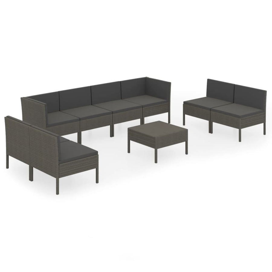 9-Delige Loungeset Met Kussens Poly Rattan Grijs 1
