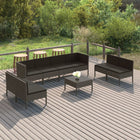 9-Delige Loungeset Met Kussens Poly Rattan Grijs 2x hoek + 6x midden + Tafel