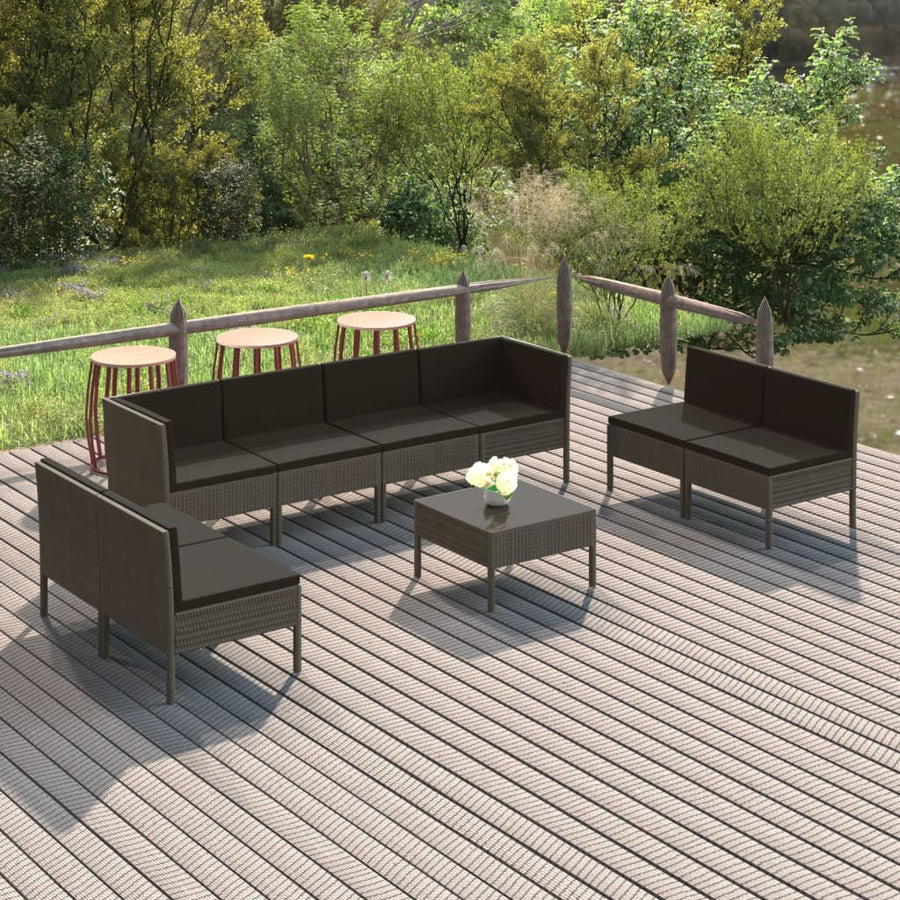 9-Delige Loungeset Met Kussens Poly Rattan Grijs 1