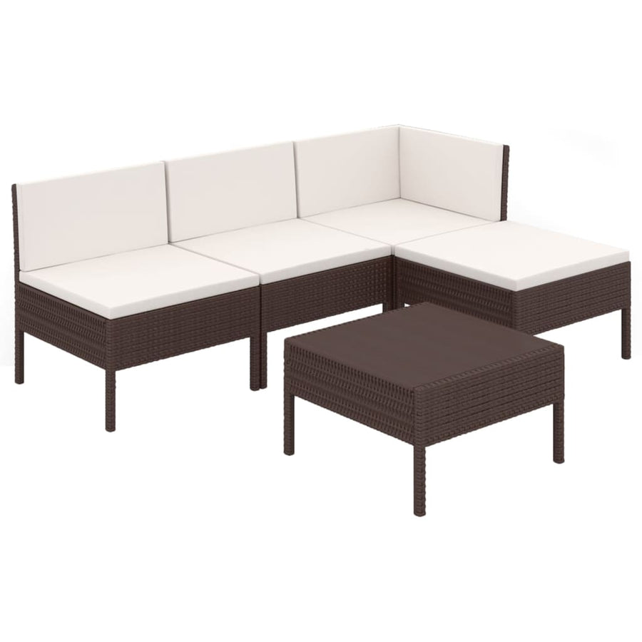 5-Delige Loungeset Met Kussens Poly Rattan Bruin hoek + 2x midden + voetensteun + Tafel