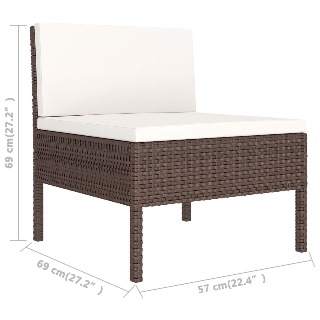 5-Delige Loungeset Met Kussens Poly Rattan Bruin hoek + 2x midden + voetensteun + Tafel
