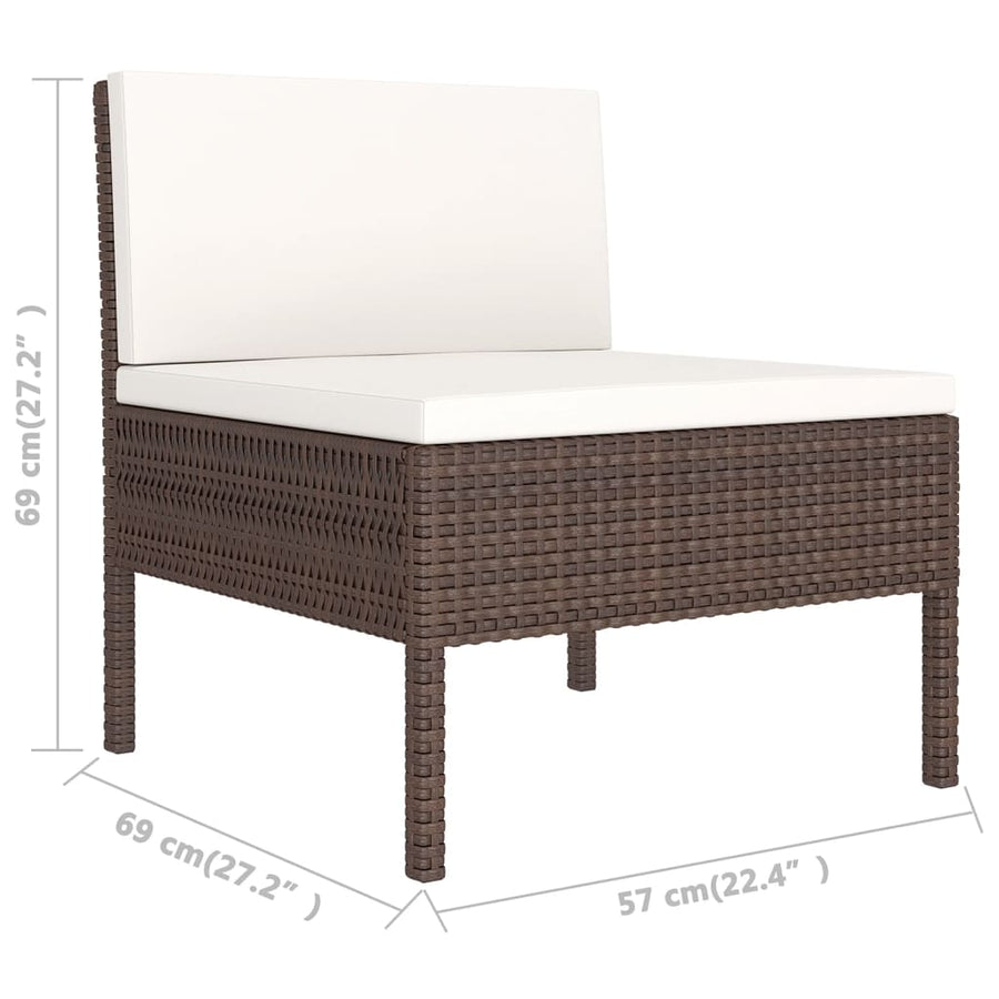 5-Delige Loungeset Met Kussens Poly Rattan Bruin hoek + 2x midden + voetensteun + Tafel