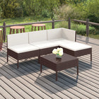 5-Delige Loungeset Met Kussens Poly Rattan Bruin hoek + 2x midden + voetensteun + Tafel