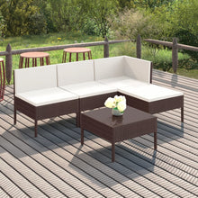 5-Delige Loungeset Met Kussens Poly Rattan Bruin hoek + 2x midden + voetensteun + Tafel