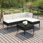 5-Delige Loungeset Met Kussens Poly Rattan Zwart hoek + 2x midden + voetensteun + Tafel