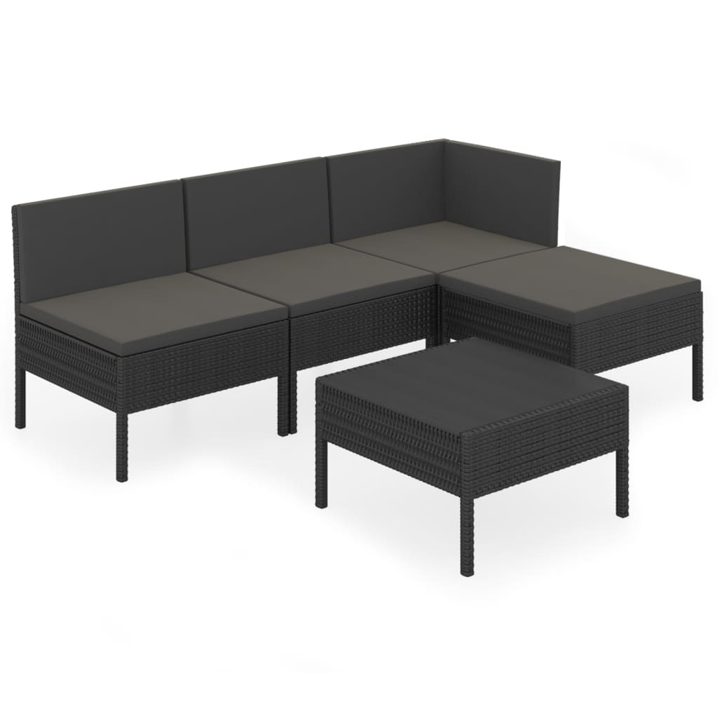 5-Delige Loungeset Met Kussens Poly Rattan Zwart 1