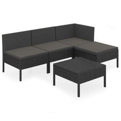 5-Delige Loungeset Met Kussens Poly Rattan Zwart 1