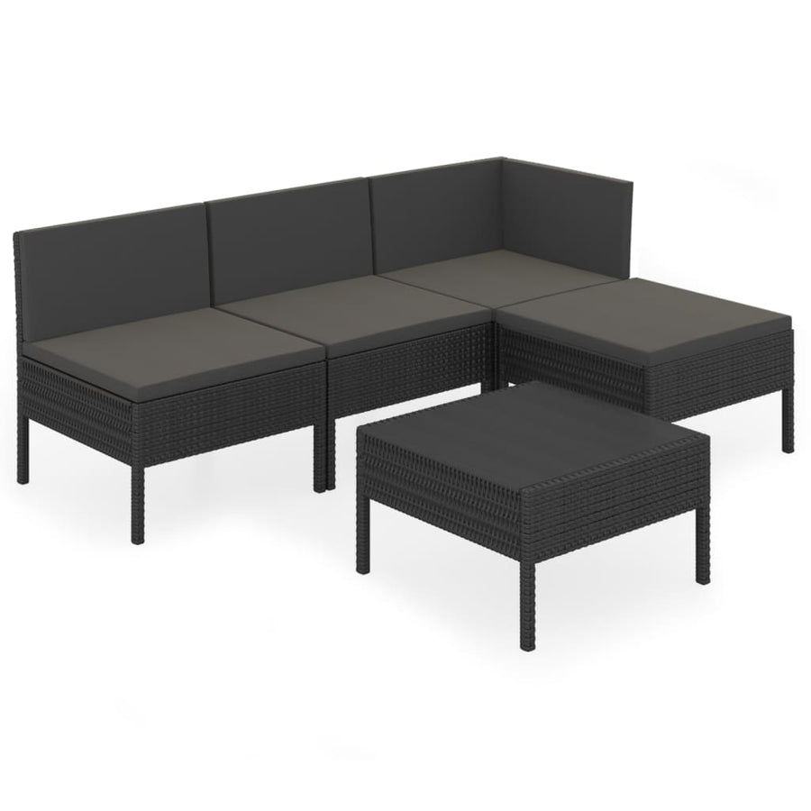 5-Delige Loungeset Met Kussens Poly Rattan Zwart 1