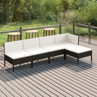 5-Delige Loungeset Met Kussens Poly Rattan Zwart hoek + 3x midden + voetensteun