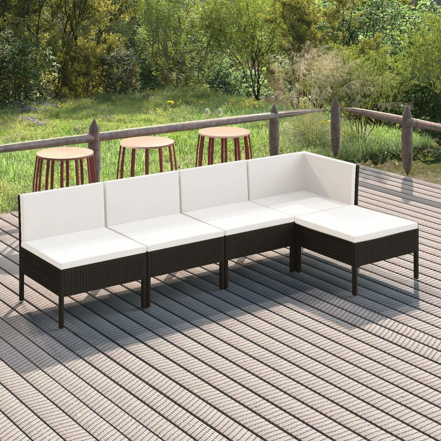 5-Delige Loungeset Met Kussens Poly Rattan Zwart 1