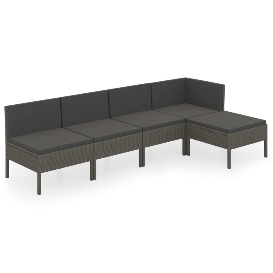 5-Delige Loungeset Met Kussens Poly Rattan Grijs hoek + 3x midden + voetensteun