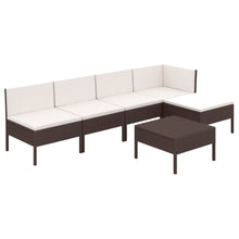 6-Delige Loungeset Met Kussens Poly Rattan Bruin hoek + 3x midden + voetensteun + Tafel