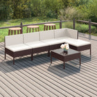 6-Delige Loungeset Met Kussens Poly Rattan Bruin hoek + 3x midden + voetensteun + Tafel