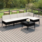 6-Delige Loungeset Met Kussens Poly Rattan Zwart hoek + 3x midden + voetensteun + Tafel