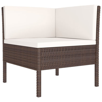 5-Delige Loungeset Met Kussens Poly Rattan Bruin 2x hoek + midden + voetensteun + Tafel