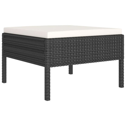 5-Delige Loungeset Met Kussens Poly Rattan Zwart 2x hoek + midden + voetensteun + Tafel