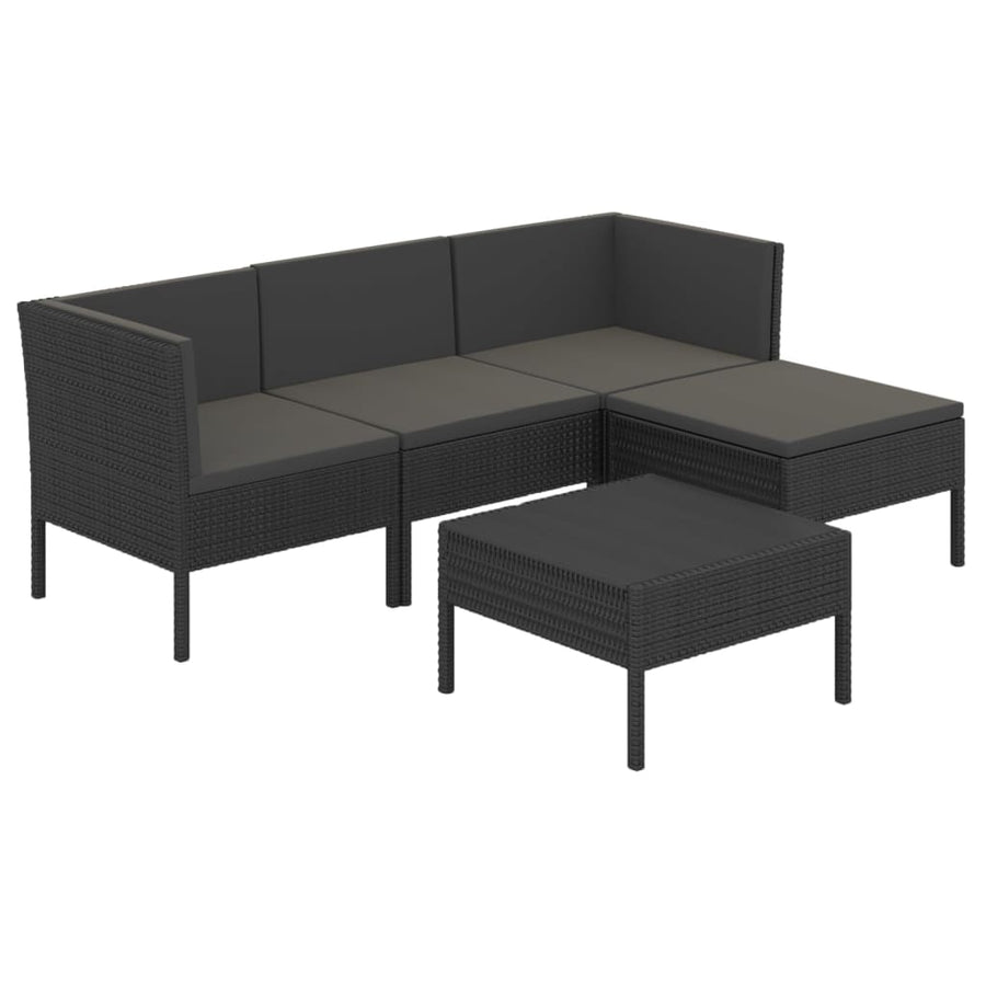 5-Delige Loungeset Met Kussens Poly Rattan Zwart 1