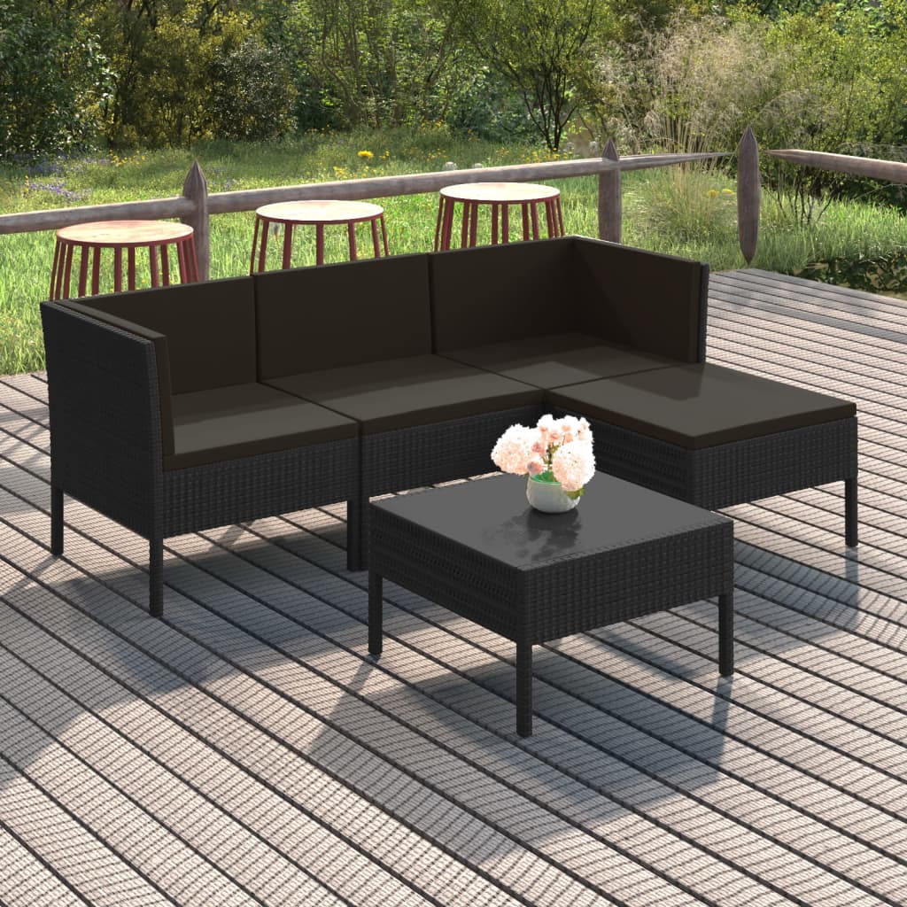 5-Delige Loungeset Met Kussens Poly Rattan Zwart 1