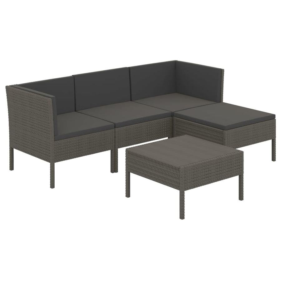 5-Delige Loungeset Met Kussens Poly Rattan Grijs 1