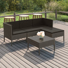 5-Delige Loungeset Met Kussens Poly Rattan Grijs 2x hoek + midden + voetensteun + Tafel