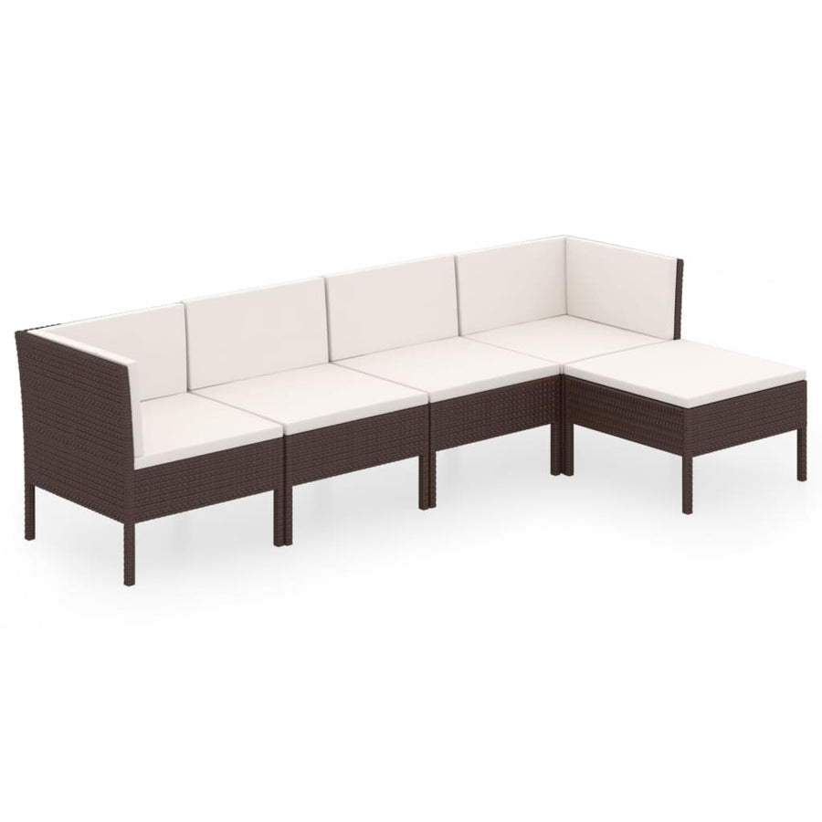 5-Delige Loungeset Met Kussens Poly Rattan Bruin 2x midden + 2x hoek + voetensteun