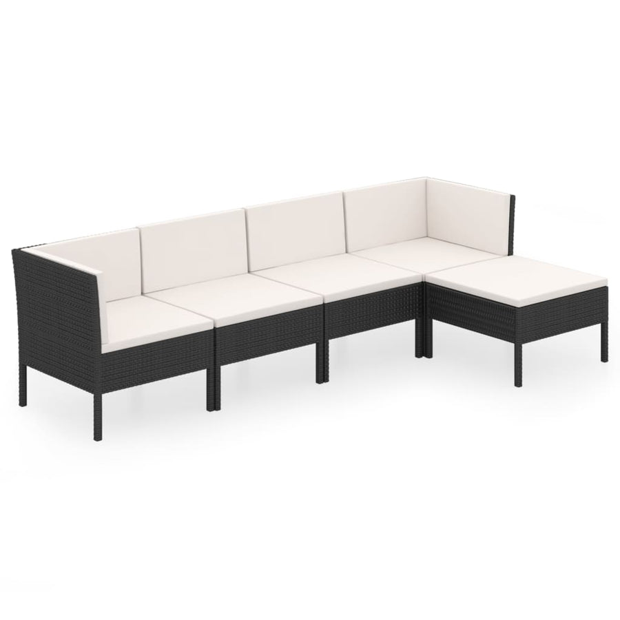 5-Delige Loungeset Met Kussens Poly Rattan Zwart 2x midden + 2x hoek + voetensteun