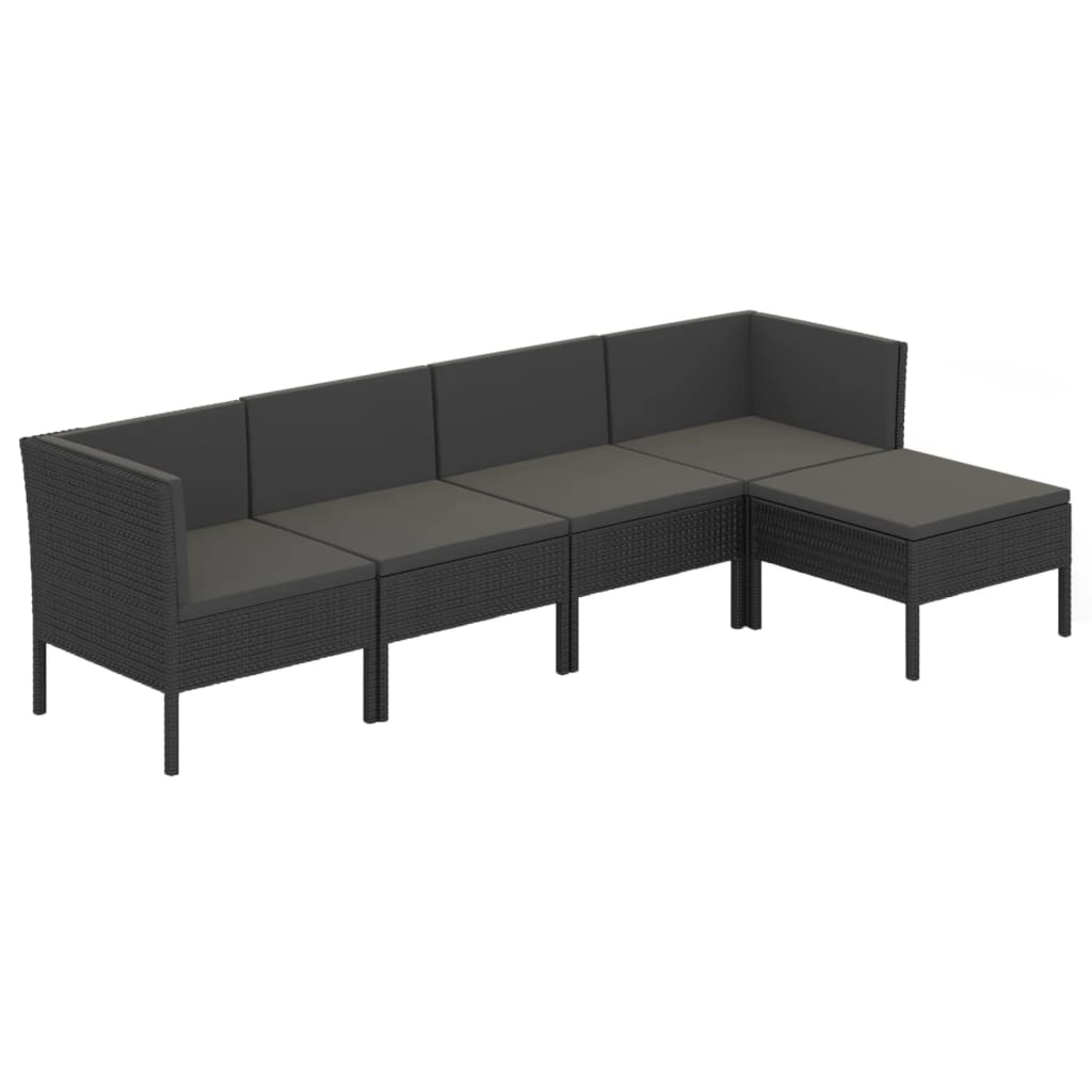 5-Delige Loungeset Met Kussens Poly Rattan Zwart 1