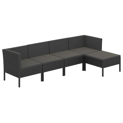 5-Delige Loungeset Met Kussens Poly Rattan Zwart 1